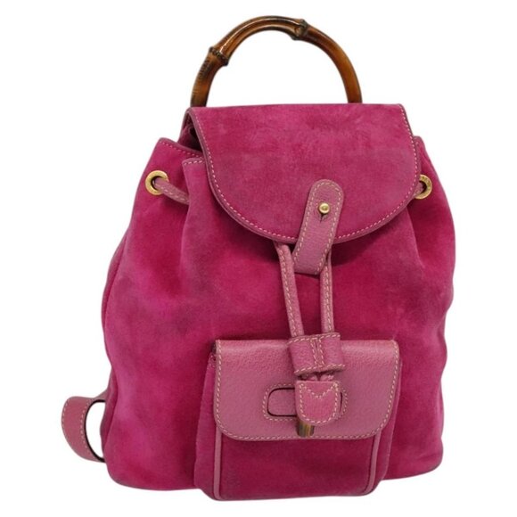 GUCCI Bamboo Backpack Suede Pink Gold 003 1705 0030 Auth BA2480 - Picture 1 of 16